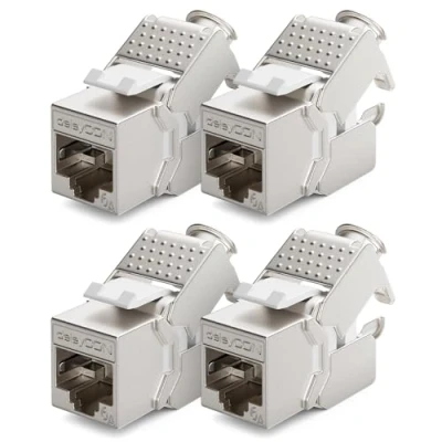 Abbildung von deleyCON 4x Keystone Modul CAT 6a Jack Vollgeschirmt STP RJ45 Buchse Werkzeugfrei Dank Snap In Montage Rohkabel 500 MHz 10 Gbit/s