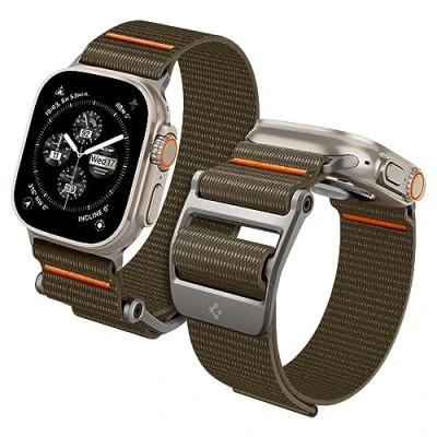 Abbildung von Spigen Dura Pro Flex Ultra Armband Entwickelt für Apple Watch 2/1 49mm, Serie 10 46mm und 9/8/7/6/5/4/SE 45mm,44mm Einstellbare Solo Loop Strap Khaki