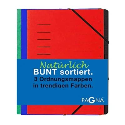 Abbildung von Pagna Ordnungsmappenset 12 Fächer Basic sortiert, Set mit 3 Stück, rot, blau, grün