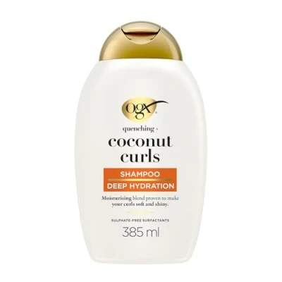 Abbildung von OGX Quenching + Coconut Curls Shampoo (385 ml), feuchtigkeitsspendendes Locken mit Kokosöl, Zitronenöl &amp; Honig, ohne Sulfate