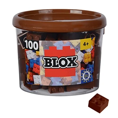 Abbildung von Simba 104114533 Blox, 100 braune Bausteine für Kinder ab 3 Jahren, 4er Steine, in Dose, hohe Qualität, vollkompatibel mit vielen anderen Herstellern, Braun