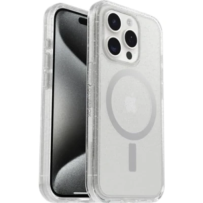 Abbildung von OtterBox Symmetry Clear für MagSafe transparente Hülle iPhone 15 Pro, stoßfest, sturzsicher, schützende Hülle, 3X getestet nach Militärstandard, Stardust