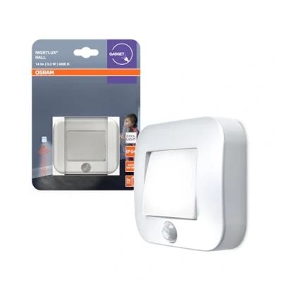 Abbildung von OSRAM NIGHTLUX Hall Nachtlicht, Weiß, Bewegungssensor, IP54, batteriebetrieben, 4000 K kaltweiß, ideal für Flure, Eingänge und flexible Montage