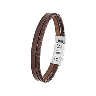 Abbildung von s.Oliver Armband Edelstahl Leder Herren Armschmuck, 20+1,5 cm, Silber, Kommt in Schmuck Geschenk Box, 2026150