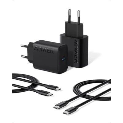 Abbildung von Anker 25 W USB C Ladegerät mit Kabel, unterstützt PPS Schnellladung für Samsung Galaxy S23 Ultra/S23+/S23/S22/S21/S20/Note 20 usw. (2 x 1,5 m Kabel im Lieferumfang enthalten)