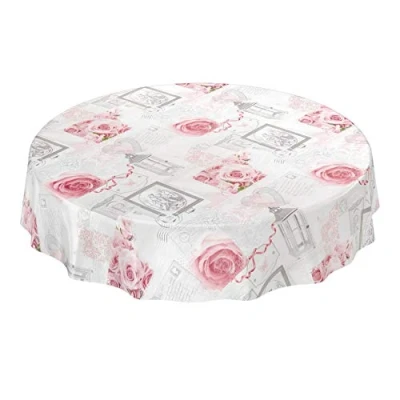 Abbildung von Tischdecke Wachstuchtischdecke Wachstuch Wachstischdecke pflegeleicht abwaschbar Rosen Landhaus Antik Grau Rund 120cm, Schnittkante