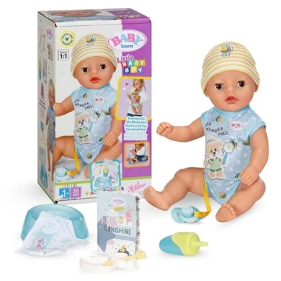 Abbildung von Baby born Little Boy 36 cm, Babypuppe mit 7 Funktionen für Kleinkinder ab 1 Jahr, funktioniert ohne Batterie, cm große Puppe, 835340 Zapf Creation