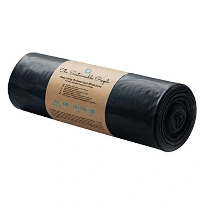 Abbildung von TSP Schwerlast Müllsäcke 120L aus mind. 90% Post Consumer Abfällen (PE) Blauer Engel zertifiziert extrem reißfest 15er Rolle unsere stärksten (100 μm) ideal für besonders schwere Abfälle