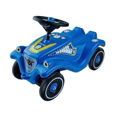 Abbildung von BIG Bobby Car Classic Police Kinderfahrzeug mit Aufklebern im Polizei Design für Jungen und Mädchen, belastbar bis zu 50 kg, Rutschfahrzeug Kinder ab 1 Jahr, blau