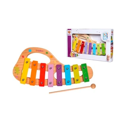Abbildung von Eichhorn 100003482 Musik xylophon aus Holz Bunte Tonleiter mit 8 Tönen, inkl. 1 Klöppel und Liederbuch fünf Liedern zum nachspielen, 3 teilig, 30 x 15 cm groß, ab Zwei Jahren