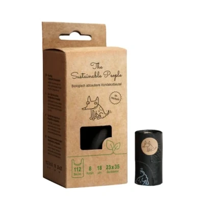 Abbildung von TSP Bio abbaubare Hundekotbeutel mit Henkeln OK compost HOME zertifiziert 100% heim kompostierbar und biologisch abbaubar Gross &amp; Extra Dick (18µm), (8 Rollen (112 Beutel))