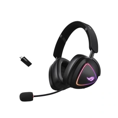 Abbildung von ASUS ROG Delta II kabelloses RGB Gaming Headset (ROG SpeedNova, Bluetooth 2,4 GHz, kabelgebunden 3,5 mm Anschluss, 10 Super Breitband Boom Mikrofon, DualFlow Audio, 110h Akkulaufzeit, Aura Sync)