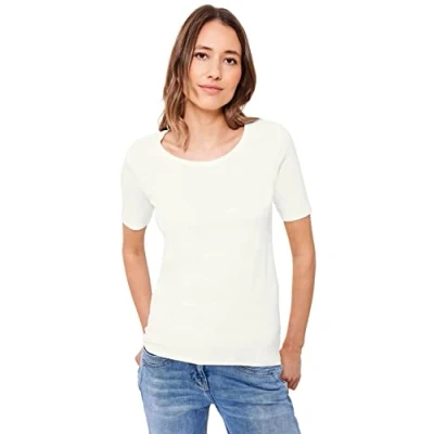 Abbildung von Cecil Damen Style Lena Basic T Shirt Baumwolle, Vanilla White, L