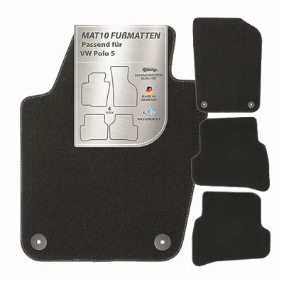 Abbildung von MAT10 Auto Fußmatten passend für VW Polo 5 (BJ 06/2009 08/2017, Typ 6R + 6C) aus Velours 4 teiliges Automatten Set langlebige Erstausrüsterqualität, Made in Germany