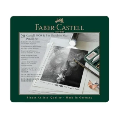 Abbildung von Faber Castell 115224 Bleistifte Set Pitt Graphite Matt &amp; 9000, 20 teilig, inkl. Papierwischer, Radierer, Knetradierer und Spitzer