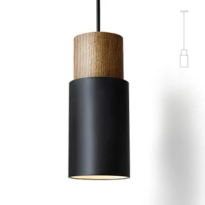 Abbildung von ouglres Pendelleuchte 1 Flammig Schwarz,Vintage Zylinder Holz Hängelampe,Aluminium Industrial Hängeleuchte E27 Leuchtmittel 60W für Küche Esstisch Wohnzimmer Schlafzimmer Restaurant,Höhenverstellbar