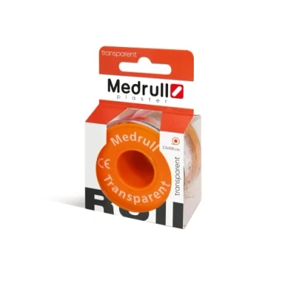 Abbildung von Medrull Fixierpflaster 5m x 2,5 cm TRANSPARENT Pflaster Rolle mit starker Klebekraft sicheren Fixierung von Wundverbänden