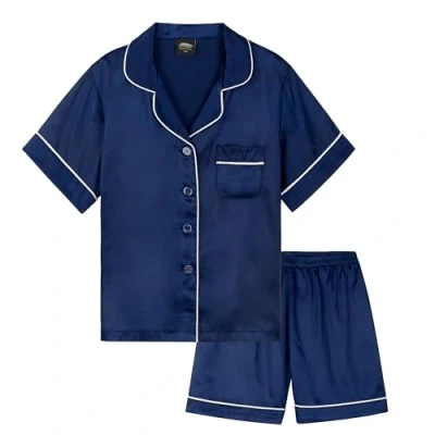 Abbildung von CityComfort Schlafanzug Mädchen Kurz Satin Pyjama Kinder Teenager Weiche Atmungsaktive Sommer Kurzarm Schlafanzüge Loungewear Set (11 12 Jahre, Dunkelblau)