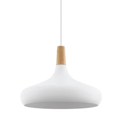 Abbildung von EGLO Pendellampe Sabinar, Pendelleuchte aus Stahl und Holz, Hängelampe in Weiß, braun, Fassung E27, Ø 40 cm, FSC zertifiziert