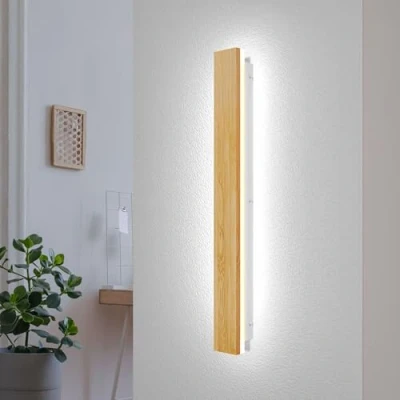 Abbildung von AOEH LED Wandleuchte Innen Holz Wandlampe Dimmbare Mit Fernbedienung Lange Aus Bambus 21W Lampen Wandbeleuchtung Modern Für Schlafzimmer Wohnzimmer Flur Treppenhaus,60cm