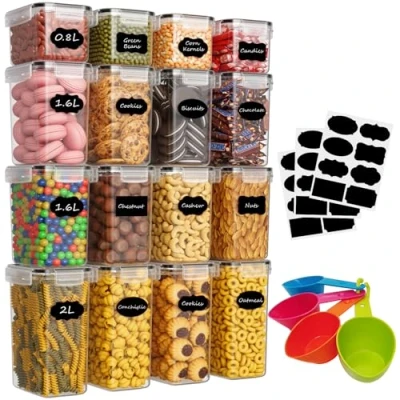 Abbildung von Withosent Vorratsdosen Luftdicht 16er Set, Aufbewahrungsbox Küche mit Deckel aus Plastik, Vorratsbehälter Vorratsdose Organizer für Mehl Müsli Cornflakes(2L 1.6L 0.8L)