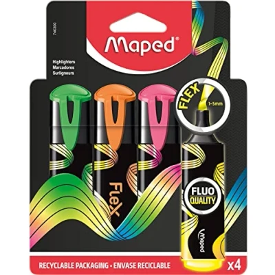 Abbildung von Maped Textmarker, Markierstift FLUO PEPS FLEX extra weiche, flexible Spitze perfektes Markier Ergebnis x4 Marker 740300