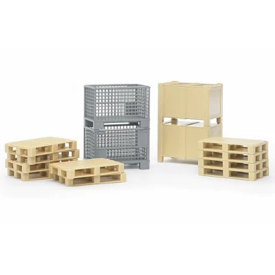 Abbildung von bruder 02415 Logistik Zubehör, 2 Gitterboxen, Kisten, 10 Paletten 1:16 Versand Lastwagen LKW Transporter Spielzeug