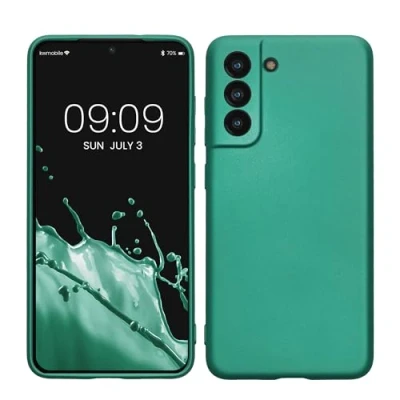 Abbildung von kwmobile Case kompatibel mit Samsung Galaxy S21 FE Hülle Schutzhülle aus Silikon metallisch schimmernd Handyhülle Metallic Dunkelgrün