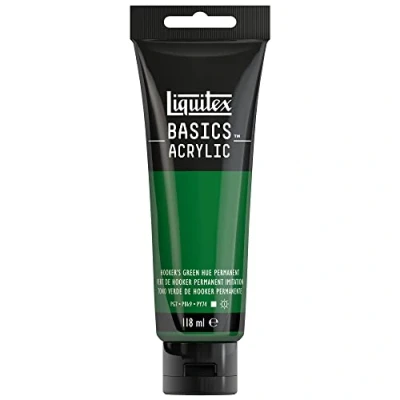 Abbildung von Liquitex 8870044 Basics Acrylfarbe, monopigmentierte Künstlerpigmente, lichtecht, mittlere Viskosität, Archivqualität, seidenglänzender Finish, 118ml Tube Hookers Grün Perm. Farbton