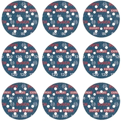Abbildung von Bosch 9x EXPERT O780 Folienschleifscheiben Set, 125 mm, 9‑tlg. (für Hartholz, Farbe auf Holz, Ø Körnung 3x80, 3x120, 3x180, Professional Zubehör Exzenterschleifer)
