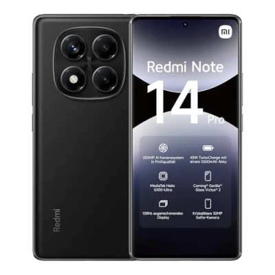 Abbildung von Xiaomi Redmi Note 14 Pro Smartphone, 8 + 256GB, Black, 200MP professionelle AI Kamera, 5500mAh Akku, 32MP Selfie Funktionen (kein Ladegerät enthalten)
