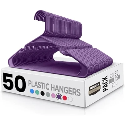 Abbildung von Utopia Home Starke Kleiderbügel aus Kunststoff (50er Set) Hochwertige Filzbügel für Kleiderschränke Hosenbügel Haltbare Antirutsch Entwickelt empfindliche Kleidung Lila