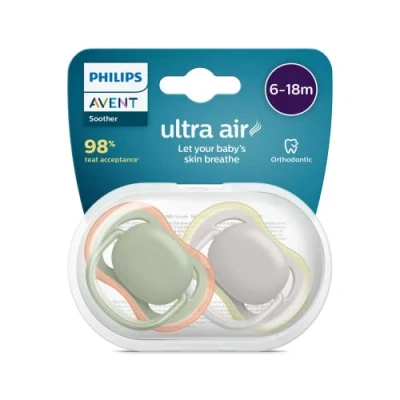 Abbildung von Philips Avent Ultra Air Schnuller, 2 Stück, BPA freie Schnuller für Babys im Alter von 618 Monaten (Modell: SCF085/20)