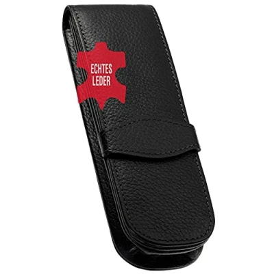 Abbildung von ONLINE Lederetui Classic Für 2 Schreibgeräte I Schwarzes Stifteetui mit Stecklasche &amp; Fächern Echtleder Kugelschreiber Etui, Füller Schreib Etui 14,5x 4,5x 2,5 cm alle Marken