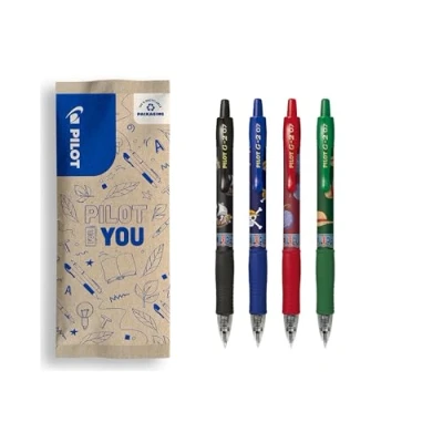 Abbildung von PILOT x One Piece 4er Set G2 + 4 Sticker Einziehbare und nachfüllbare Gel Tinten Roller Stifte Limitierte Auflage Schwarz, Blau, Rot, Grün Mittlere Spitze