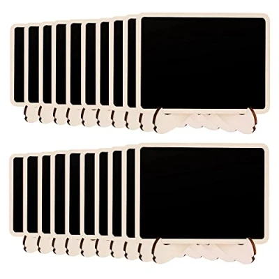 Abbildung von Amazon Basics Kleine Tafel Holzschilder mit Staffelei, 20 Stück, Schwarz