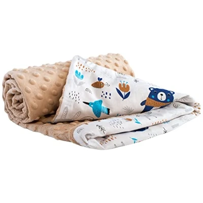 Abbildung von Medi Partners Krabbeldecke 100% Baumwolle 75x100cm doppelseitig multifunktional Minky Kuscheldecke für Kinderwagen weich flauschig (Boho Animals mit beige Minky)
