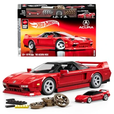 Abbildung von Mattel Brick Shop Hot Wheels Elite Serie Bauset, ’90 Acura NSX mit 876 Teilen, realistischen Details und individuellen Aufklebern, für Sammler Kinder ab 10 Jahren, JFT17