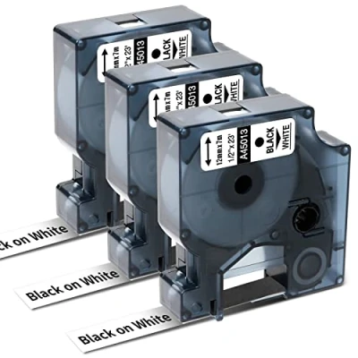 Abbildung von 3x Oozmas kompatible mit DYMO D1 Etikettenband 45013 S0720530 als Ersatz für A45013 12mm x 7m Schwarz auf Weiß LabelManager 160 210D 260P 280 360D 420P