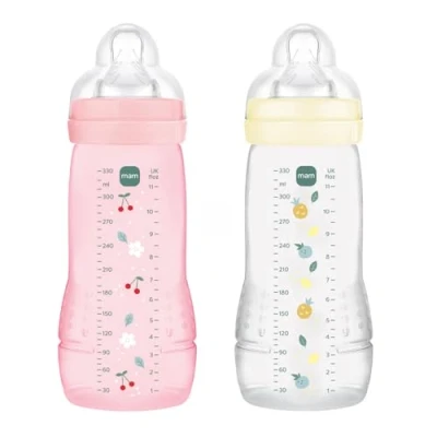 Abbildung von MAM Easy Active 6+ Monate, Farbe Beere + Perle (2 X 330 ml) mit Silikonsauger, ultraschneller Geschwindigkeit, für Babys luftdichtem Verschluss
