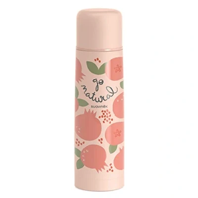 Abbildung von Suavinex, Thermoskanne Baby Unterwegs, Thermosflasche 500 ml Isolierflasche, Edelstahl, Hermetischer Schraubverschluss, Granatapfel, Koralle,