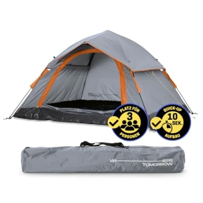 Abbildung von Lumaland Camping Zelt Leichtes Pop Up Wurfzelt 2 3 Personen Kuppelzelt Trekking &amp; Festival Igluzelt Sekundenzelt Wasserdicht 210x190x110cm Ideal auch als Strand Wind Sonnenschutz [Grau]