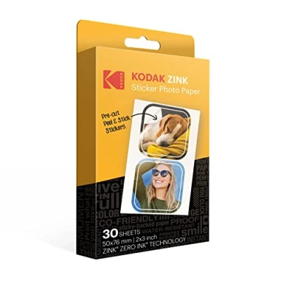 Abbildung von Kodak 5,1 x 7,6 cm Premium Zink vorgeschnittenes Aufkleber Fotopapier (30 Blatt) kompatibel mit Step Drucker, Weiß, RODZ2X330C