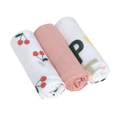 Abbildung von LÄSSIG Baby Mulltuch Spucktuch Puckdecke 3er Set Baumwolle 80 x cm/Heavenly Soft Swaddle L Happy Fruits Cherry
