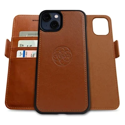 Abbildung von Dreem Fibonacci kompatibel mit iPhone 13 Brieftaschen Etui / 2 in 1 stoßfestes und abnehmbares Folio aus veganem Leder, MagSafe kompatibel, RFID Schutz [Karamell]