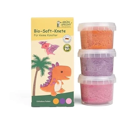 Abbildung von GRÜNSPECHT Bio Soft Knete, 3 Farben aus natürlichen Rohstoffen, Lebensmittelqualität, weich, mischbar, orange, lila, pink (680 V1)