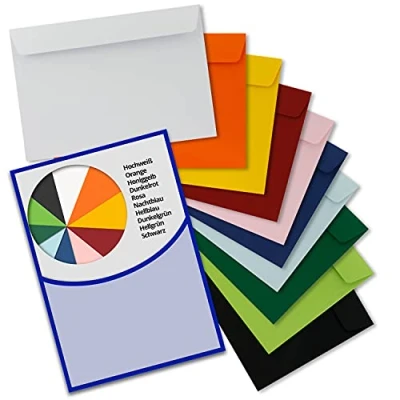 Abbildung von NEUSER PAPIER 50 Briefumschläge Farbenmix Paket 1 DIN C5 Kuverts 16,2 x 22,9 cm mit Haftklebung ohne Fenster für Gruß Karten &amp; Einladungen Serie FarbenFroh