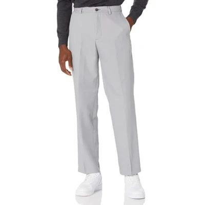 Abbildung von Amazon Essentials Herren Flatfront Anzughose mit elastischem Bund in klassischer Passform, Hellgrau, 32W / 32L