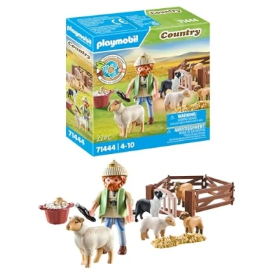 Abbildung von PLAYMOBIL Country 71444 Junger Schäfer mit Schafen, Hüten und Pflegen der Schafe mithilfe des Bordercollies, Zubehör wie Haartrimmer Strohballen, nachhaltiges Spielzeug für Kinder ab 4 Jahren