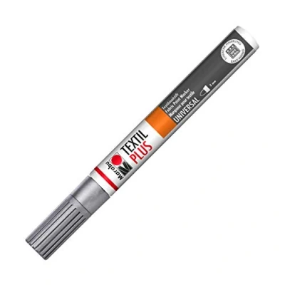 Abbildung von Marabu 01180003782 Textil Painter plus, silber 782, Strichstärke ca. 3 mm, Stoffmalstift für helle und dunkle Stoffe, auf Wasserbasis, weicher Griff, nach Fixierung waschbeständig bis 40C